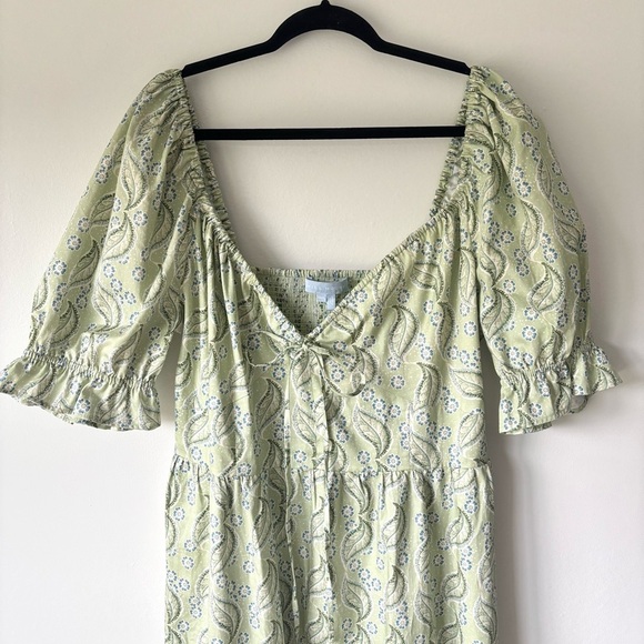 Hill House Home Ophelia Dress Eucalyptus Floral Green Midi Dress Cottagecore - Picture 3 of 14